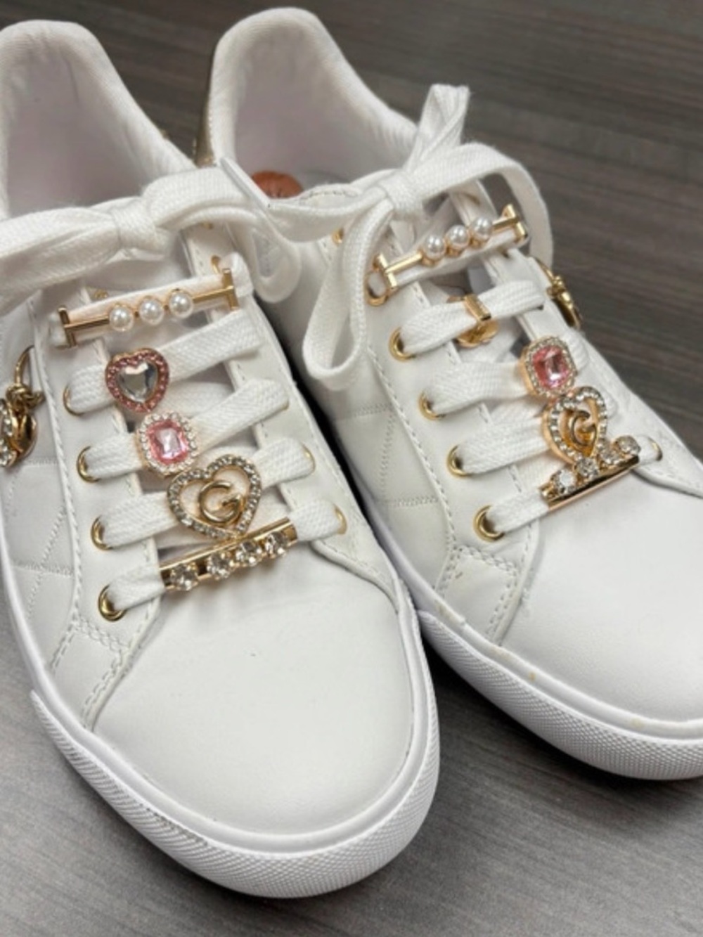 GBG Los Angeles White Slip-On Sneakers with Gold Heel Tab